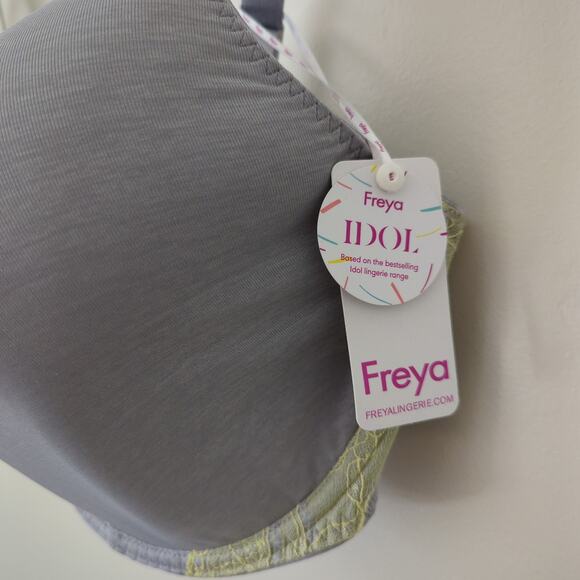 NWT Freya Chi Idol Balcony Bra 38I gray yellow lace - Picture 2 of 7